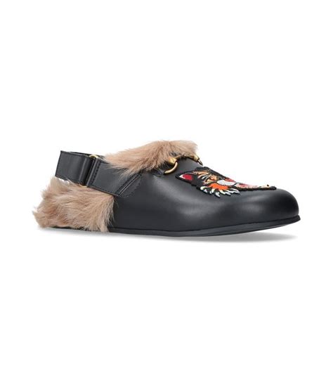 gucci fur & leather grip-tape slingback clogs|Gucci fur boots.